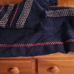 Navy Blue Scarf with Red and White Accents